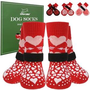 EXPAWLORER Dog Socks to Prevent Licking Paws, 4 Pcs Anti Slip Dog Socks with Grippers, Dog Shoes for Hardwood Floors, Dog Booties for Small Medium Large Senior Dogs, Red M