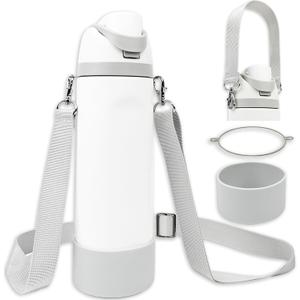 Silicone Boot Set for Owala Water Bottle 24 oz, 32 oz, 40 oz - Includes Non-Slip Sleeve, Shoulder Strap & Handle Strap, Perfect Owala Accessories, Fits Owala Tumbler, Owala FreeSip, Candy Coated (Light Gray)