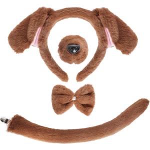 Jmkcoz 4 Pieces Animal Puppy Dog Costume Set Brown Puppy Dog Ears Headband Tail Nose Bowtie for Halloween Cosplay Dress Up Party