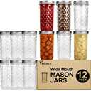 VERONES Wide Mouth Mason Jars 22oz, 12 Pack 22 oz Wide Mouth Mason Jars with Lids and Bands, Ideal for Jam, Honey, Wedding Favors, Shower Favors