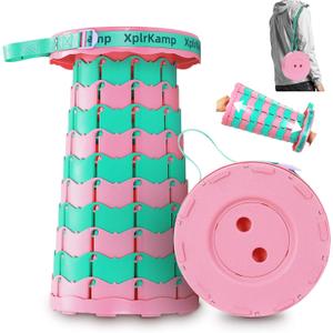 Folding Collapsible Stool Chair, Upgraded Lightweight Portable Seat for Adults, Adjustable Retractable Foldable Stools with Load Capacity 400lbs for Camping, Backpack, Fishing, Travel, Pink