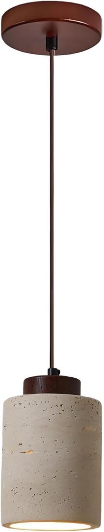 Nordic Stone Pendant Light, Cylinder Small Mid Century Modern Hanging Ceiling Light, Rustic Wood Industrial Chandelier for Dining Room Table Kitchen Island Farmhouse Bedroom
