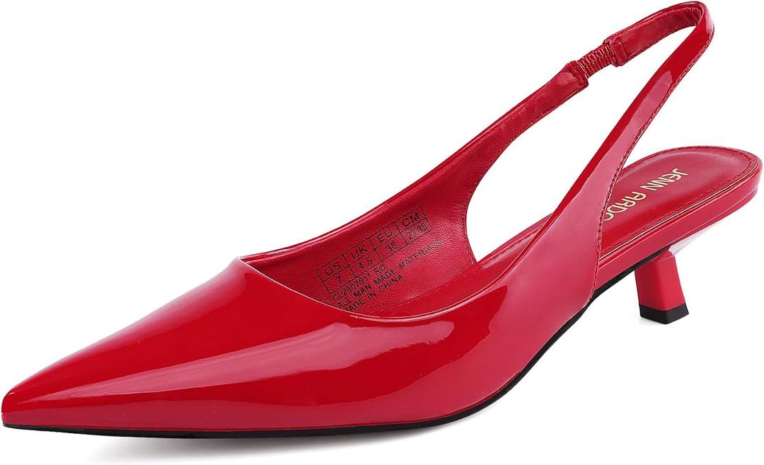 JENN ARDOR Sling back Heels for Women Low Heels Dress Shoes Kitten Pumps Dressy Heeled Sandals Wide Width Fashion Casual Shoes (8, Passion Red)