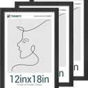 12x18 Poster Frames Set - 3 Pack - Black Solid Wood Picture Frame - Tempered Glass - Exclusive Woodgrain - Rooms, Offices, Gallery, Studio, and Hallway, Wall Display Decor