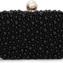 Oweisong Pearl Clutch Purses for Women Beaded Clutch Bag Formal Wedding Bride Evening Bag Party Tote Handbag (Black)