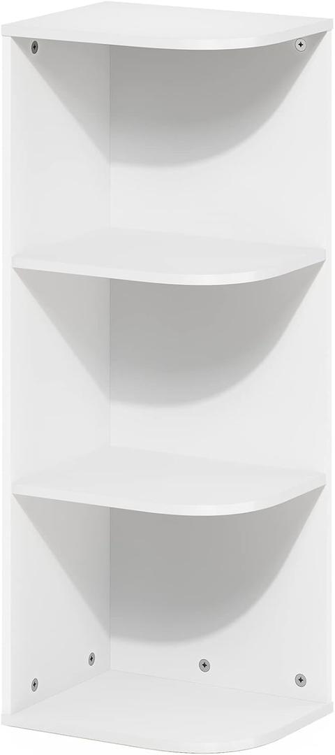 Furinno PASIR Book Shelf, 3-Tier Corner Bookshelf with Open Shelf, Standing Bookcase, 9.3 x 12 x 31.5 for Organization and Storage, for Living Room, Bedroom, Home Office, White