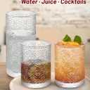 Vintage Sunflower-Pattern Glasses Set of 8, 14 oz Tall & 10 oz Short Glass Cups, Mixed-Size Embossed Glassware Tumblers for Water, Juice, Cocktails, Clear Textured Drinking Glasses, Dishwasher Safe