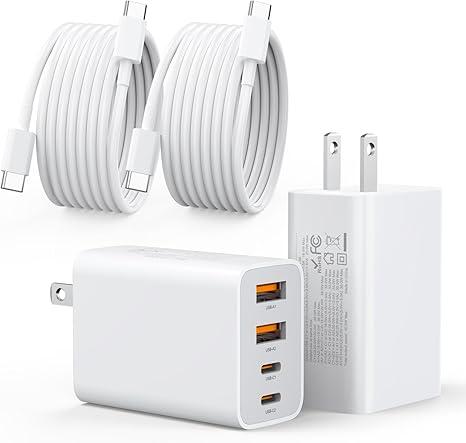 40W USB C Charger, 1 Pack 4-Port PD Power Adapter + QC Wall Plug Multiport Type C Charging Block Cube, (2 Pack 6 ft USB C Cable Included) for iPhone 16 Series, Samsung, Pad, Smartwatches and Tablets