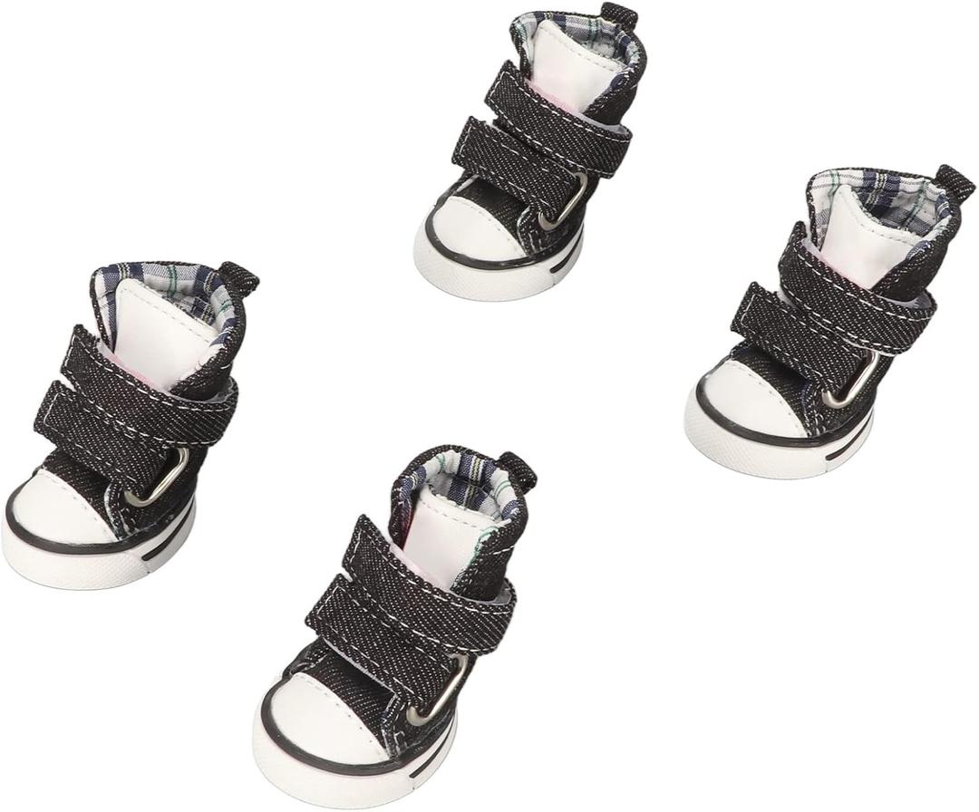 Canvas Puppy Shoes, Prevents Fashion Black Dog Paw Protector for Small Dogs for Outdoor for Walking(Type 2)
