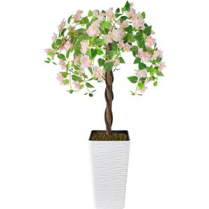 Artificial Cherry Blossom Tree 4FT, Fake Floral Tree with White Planter, Decorative Topiary Plant, Potted Faux Plant for Home Porch Decor Indoor Outdoor (Pink, 4FT)
