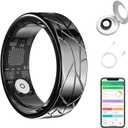 Smart Ring Health Tracker for Women Men, Heart Rate/Blood Oxygen/Sleep Tracker/Step Counter, Fitness Ring with Magnetic Charging Case, 5ATM Waterproof for iOS & Android, No Subscription Fee- Black 10