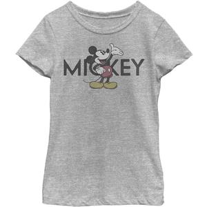 Disney Characters Vintage Mickey Girl's Solid Crew Tee (X-Large, Athletic Heather)