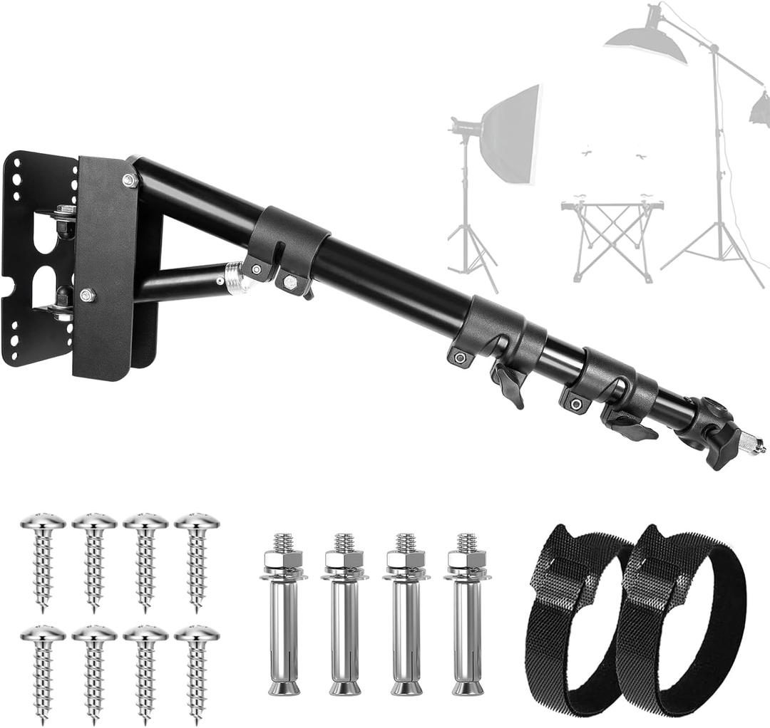 Wall Mounting Triangle Boom Arm for Ring Light, Support 180 Flexible Rotation, 21.7-45.6in Adjustable Length, Save Space, for Monolight, Softbox, Umbrella and Reflector