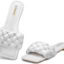 ATHMILE Braided Womens Sandals 2026 Square Open Toe Fashion Slide Sandals Women Dressy Summer Flat Beach White Size 9