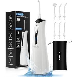 Water Dental Flosser Pick for Teeth, Portable Cordless Oral Irrigator with 4 Pressure Modes, 300ML Water Tank, IPX7 Waterproof, 6 Jet Tips, Storage Bag for Gums, Braces(White)