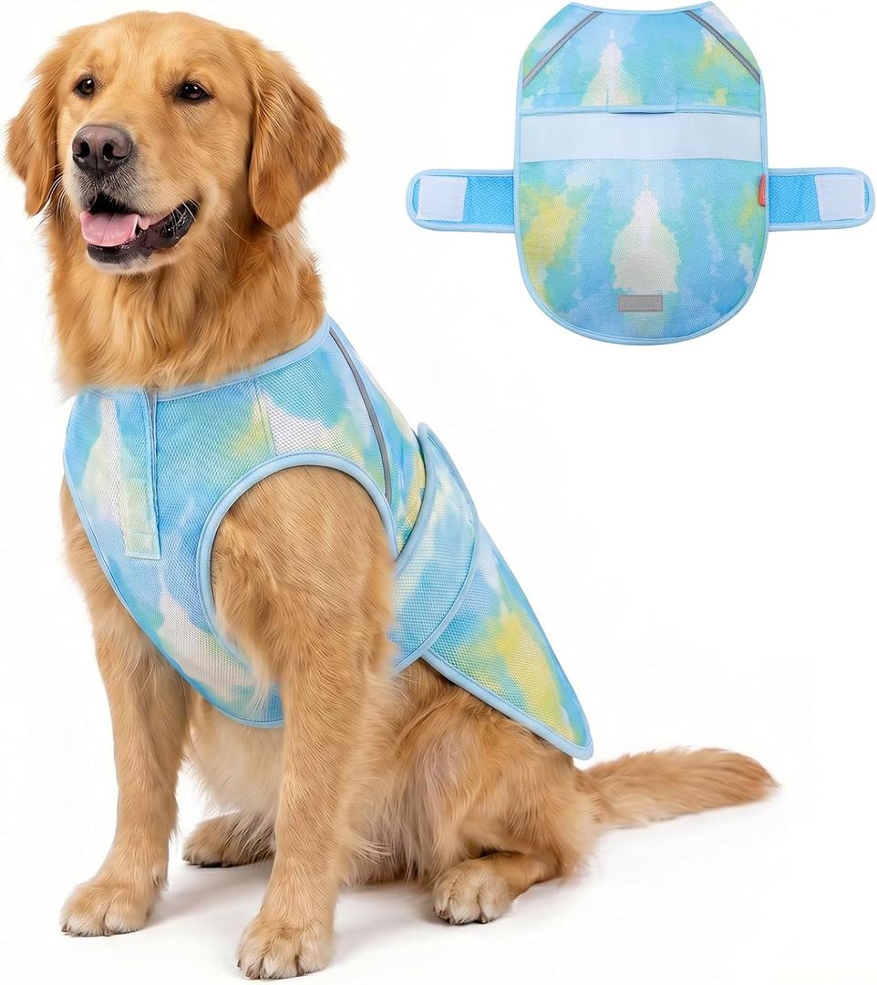 KYEESE Dog Cooling Vest Evaporative Dog Cooler Jacket for Summer Outdoor | Instant Cooling, Reflective for Visibility, Harness Hole for Walk, Adjustable Hook & Loop Closure, Sun Protection, Breathable