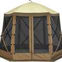 12x12ft Pop-Up Gazebo, Pop Up Canopy Outdoor Screen Tent 6 Side with Portable Carry Bag, Fiber Poles, Guy Rope, Ground Pegs, and 600D Oxford Cloth for Outdoor Camping, Lawn and Backyard