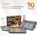 languo Acrylic Gel Pens for Coloring, 90 Colors Set 3D Acrylic Paint Pens with 1.0mm Bullet Tip for Adult Coloring, Colored Gel Pens for Black Paper, Rock, Glass, Fabric, DIY and Art Crafts Supplies