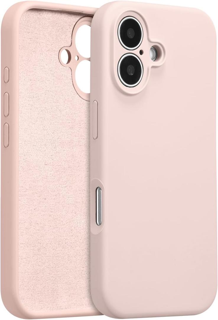 UCASONG for iPhone 16 Plus Case Silicone,with [Full Camera Protection][Soft Anti-Scratch Microfiber Lining],Liquid Silicone Ultra Slim Shockproof Phone Case for Men Women Girls-Pink