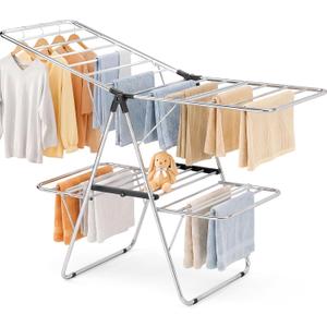 Stainless Steel 2-Tier Foldable Clothes Drying Rack, 57 Inches Max Height, Large