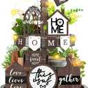 FairySandy 11 Pcs Home Tiered Tray Decor Spring Rustic Farmhouse Tiered Tray Decorations Set Home Wooden Signs Vintage Farm Animal Farmhouse Tabletop Wood Signs for Kitchen Table Shelf Decor