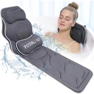 Full Body Bath Pillow for Tub - Extra Long & Thick Tub Pillow with Head, Back & Lumbar Support, 168 Non-Slip Suction Cups, Soft 5D Mesh Spa Cushion, Fits All Tubs-Gift for Soaking(Gray)