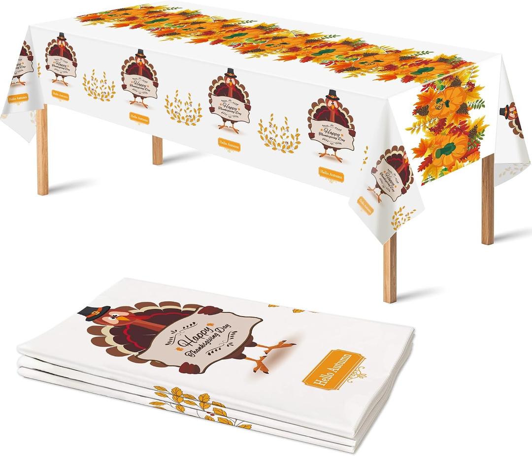OHOME 2 Pack Thanksgiving Tablecloth Disposable - Fall Party Supplies for Thanksgiving Table Decor | Friendsgiving Party Decorations | Thanksgiving Decorations 54" x 108"