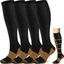 ACTINPUT Copper Compression Socks Men & Women 4 Pairs,Best Support for Nurses, Running, FLying, Athletic, L/XL