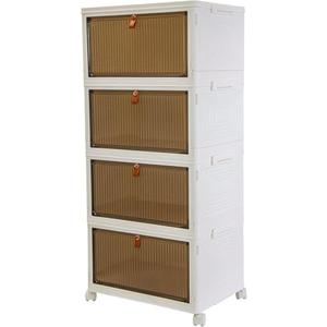 FELICON 6 Gallon 4 Tier Storage Bins with Lids,Magnetic Door,Wheels,Collapsible Organizer Foldable Container,Wardrobe Closet for Bedroom Living Room Neat,Dorm,Organized Homes(White)