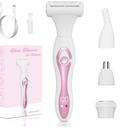 Electric Razors for Women, Painless Bikini Trimmer for Women for Silk Skin, 4-in-1 Wet/Dry Cordless Body Shaver, IPX6 Waterproof Replaceable Facial, Eyebrow, Nose Trimmer, Type-C Fast Charge, Pink