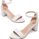 FW FRAN WILLOR Women Open Toe Low Chunky Short Heels Ankle Strap Block Heel Sandals Party Dress Wedding Pump Shoes 9.5