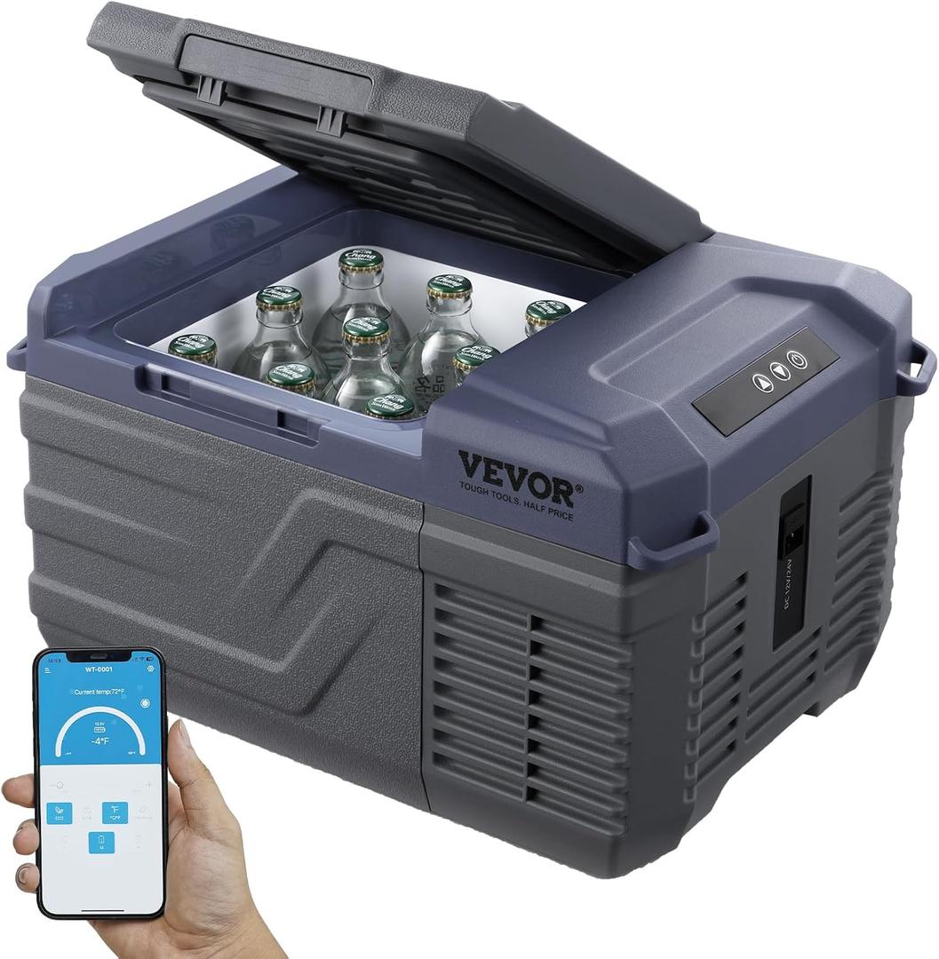 VEVOR Car Refrigerator, 12 Volt Car Refrigerator Fridge, 9 L Single Zone Portable Freezer, -4-68 Adjustable Range, 12/24V DC and 100-240V AC Compressor Cooler for Outdoor, Camping, RV