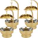 8QT Gold Luxury Chafing Dishes for Buffet 4 Pack Fancy Stainless Steel Chafing Dish with Hollow-Out Frame, Large Capacity Catering Chafer Set for Weddings, Parties, Banquets (4)