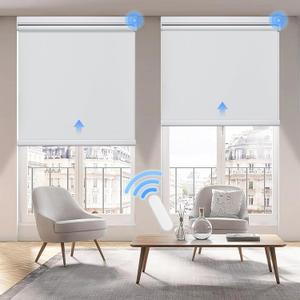 Grandekor Motorized Roller Shade with Remote Control,Motorized Blinds 100% Blackout Electric Shades, Cordless Window Blinds Shades for Bedroom Living Room Office,White,W39 xH72 (39"W x 72"H)