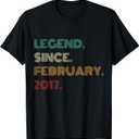 9 Years Old Legend Since February 2017 9th Birthday T-Shirt, Medium 