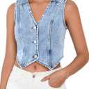 SHENHE Women's Denim Vest Button Down Sleeveless Jean Vest Top Y2K Cropped Denim Top Summer Western Outfits (Large, Light Blue)