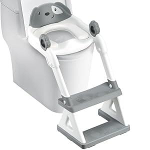 2 In 1 Potty Training Toilet Seat & Toddler Step Stool, Bottom Triangle Stability Toddler Toilet Seat, Adjustable Step & Seat Height Potty Seats (Grey)