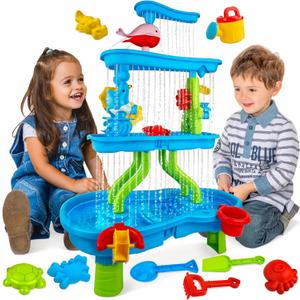 BELLOCHIDDO Kids Sand Water Table for Toddlers - 4-Tier Splash Sand Table Water Toy for Toddlers Kids Boys Girls, 36PCS Activity Sensory Table Summer Beach Outside Toys for Toddlers Age 3-5 5-8