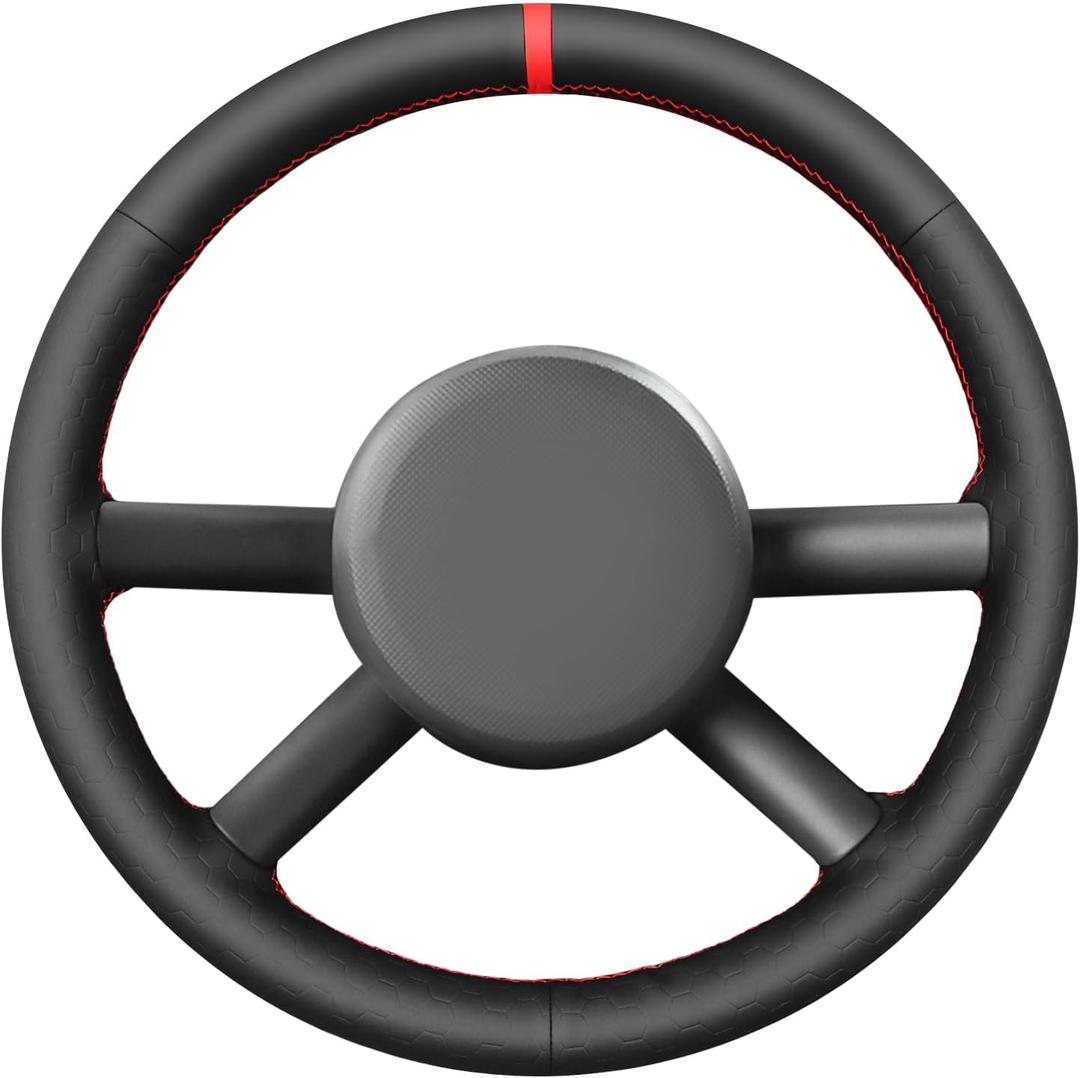 MEWANT Steering Wheel Cover for Jeep Wrangler (JK) 2007-2010 Hand-Stitched Leather Steering Wheel Wrap (hive microfiber leather + black thread)