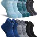 Velice Kids Merino Wool Ankle Hiking Running Socks Girls Boys Teens Athletic Warm Thick Cushion No Show Socks 6 Pairs (8-12 Years, Solid Color B)