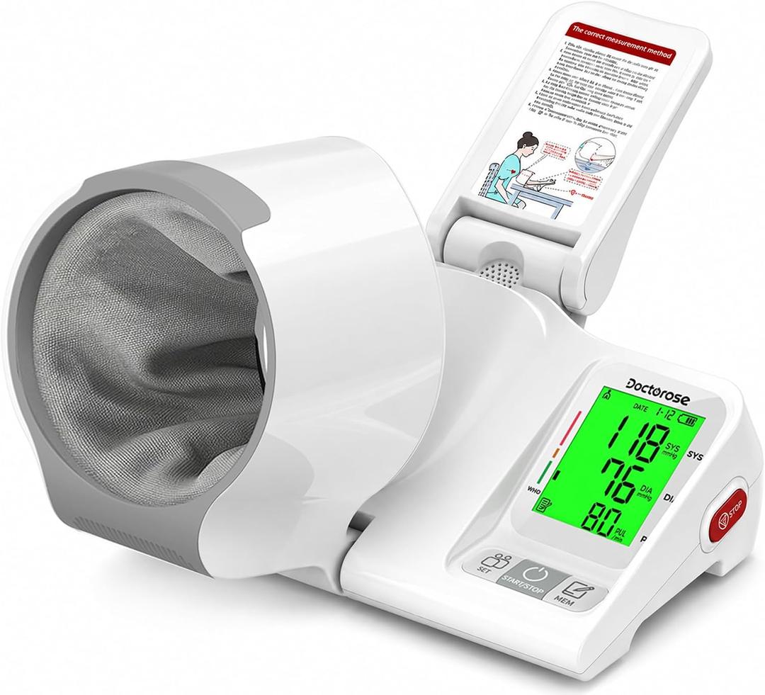 Doctorose Upper Arm Blood Pressure Monitor, One-Touch Automatic Monitor | No-Wrap Blood Pressure Monitors for Home Use Auto-Fits Standard & Large Arms 7.1"-16.5", 3-Color Display,2 Users/198 Memory