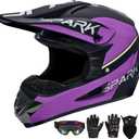 Youth Motocross Helmet Kids Dirt Bike Helmets ATV Bump Safty Helmet Full Face Motorcycle Helmet Off-Road Mountain Bike Helmet with Goggles Gloves Mask DOT Approved (Black Purple, L)