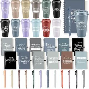 LemonRoad 36 Pcs Employee Appreciation Gifts Set,Staff Coworker Gift Bulk 16 Oz Plastic Tumbler Cups with Lid Straw Spiral Notebook Pen Thank You Gift for Team Office (Lively,Morandi)