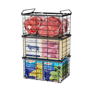 iSPECLE Deep Freezer Organizer Bins for 10 to 20 Cu.Ft, 4 Pack Stackable & Hanging Baskets, Expandable Metal Wire Storage System, Fits 17.5"22.6" Width, Chest Freezer Only, White