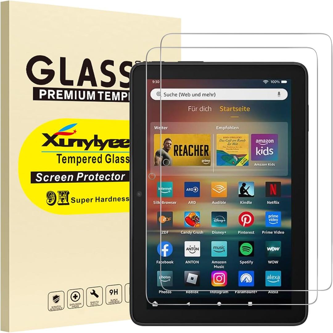 2-Pack, Screen Protector for Fire HD 8 tablet 2024/ Fire HD 8 Kids/ 8 Kids Pro 2022/2020 release Easy Installation Tempered Glass Film