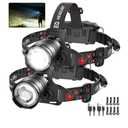 Rechargeable Headlamp High Lumen, 3000L Super Bright Head Lamp, 90° Rotatable Head Lights for Forehead, Adjustable Focus Headlight Flashlight, 4Modes LED Headlamps for Adults Hardhat Camping (2Pack)