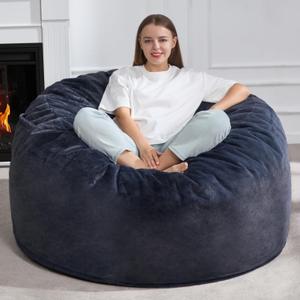 Hobestluk 5ft Bean Bag Chairs for Adults Large Beanbag Chair with Plush Faux Fur Cover Big Bean Bag Chair for Living Room Bedroom Dorm Office - Dark Grey (50 x 50 x 24)