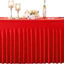 Red Spandex Tablecloths for Rectangle Tables 6 Foot Red Stretch Table Cloth Rectangle 6ft Elastic Fitted Table Cover Fabric with Skirt for Wedding Baby Shower Graduation Birthday Party Banquet Buffet
