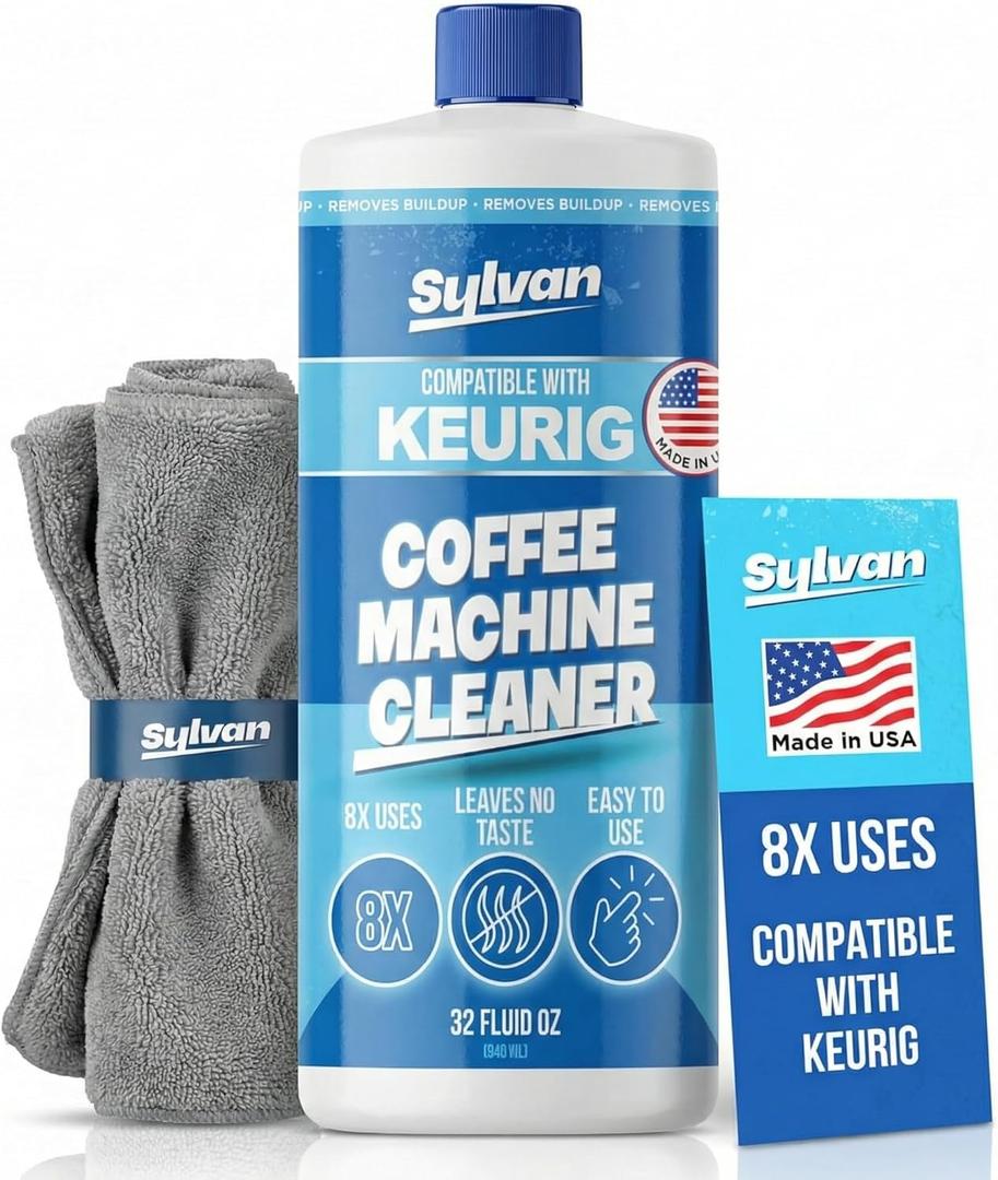 Sylvan Hills Descaling Solution Compatible with Keurig | Free Cleaning Cloth | 12 Month Supply | Made in the USA | Descaler for all Keurig Machines | 32 Oz | Coffee Machine Cleaner for Coffee Makers