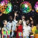 8 Pcs 18 Inch Neon Rainbow Leopard Birthday Foil Balloons Color Cheetah Balloons Cheetah Birthday Decorations Neon Rainbow Leopard Decorations Supplies for Party